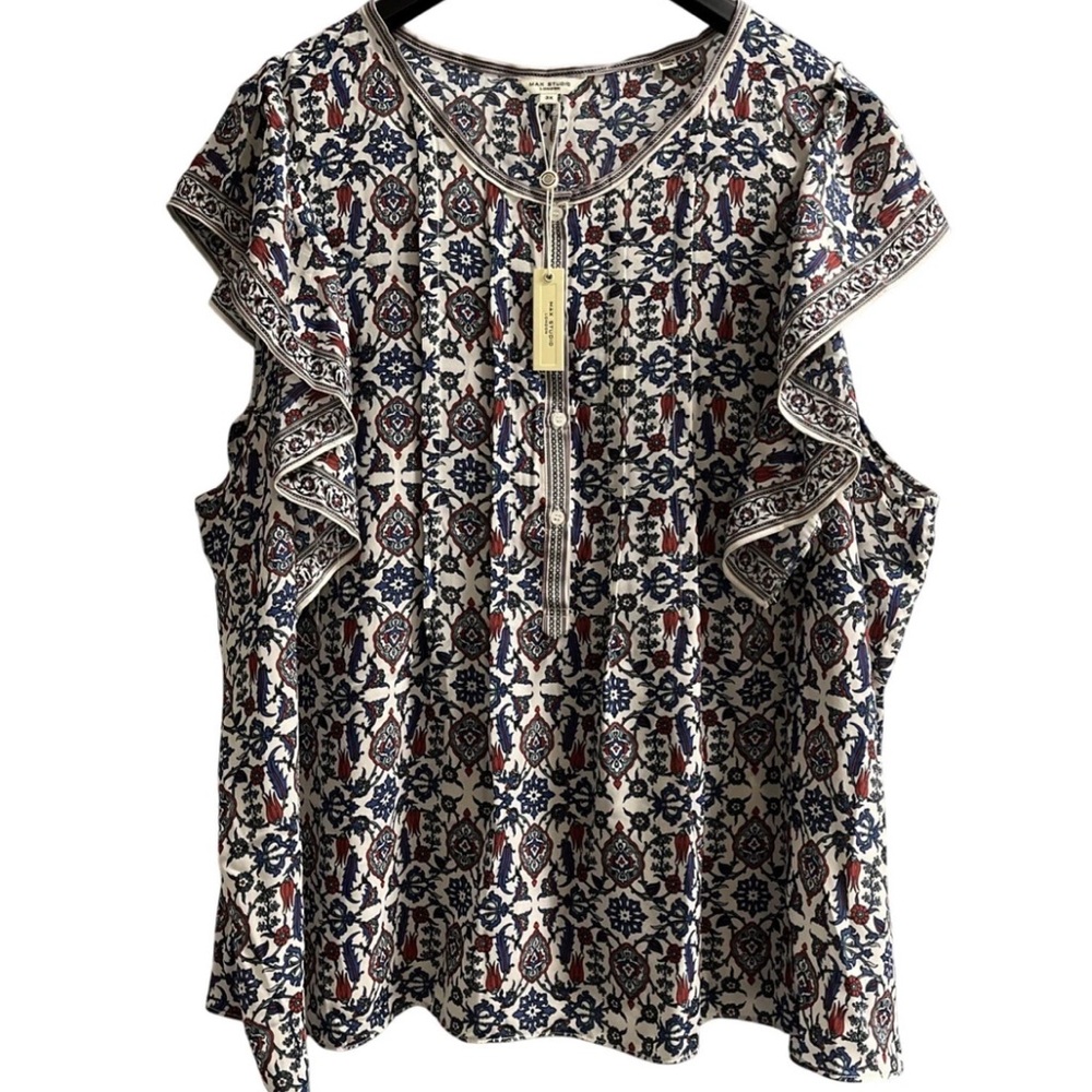 Max Studio blue floral blouse size 2x